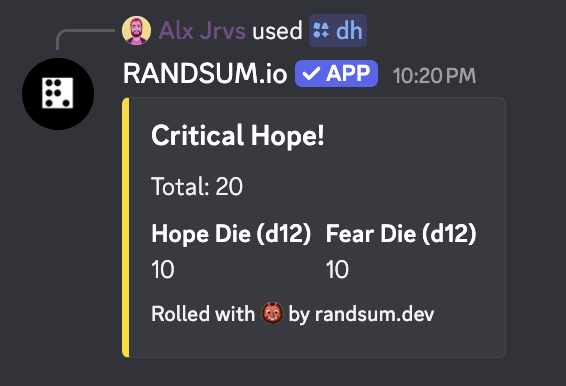 /dh — Daggerheart Critical Hope